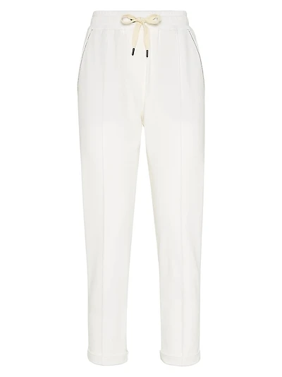 Stretch Cotton Lightweight French Terry Track Trousers with Monili
