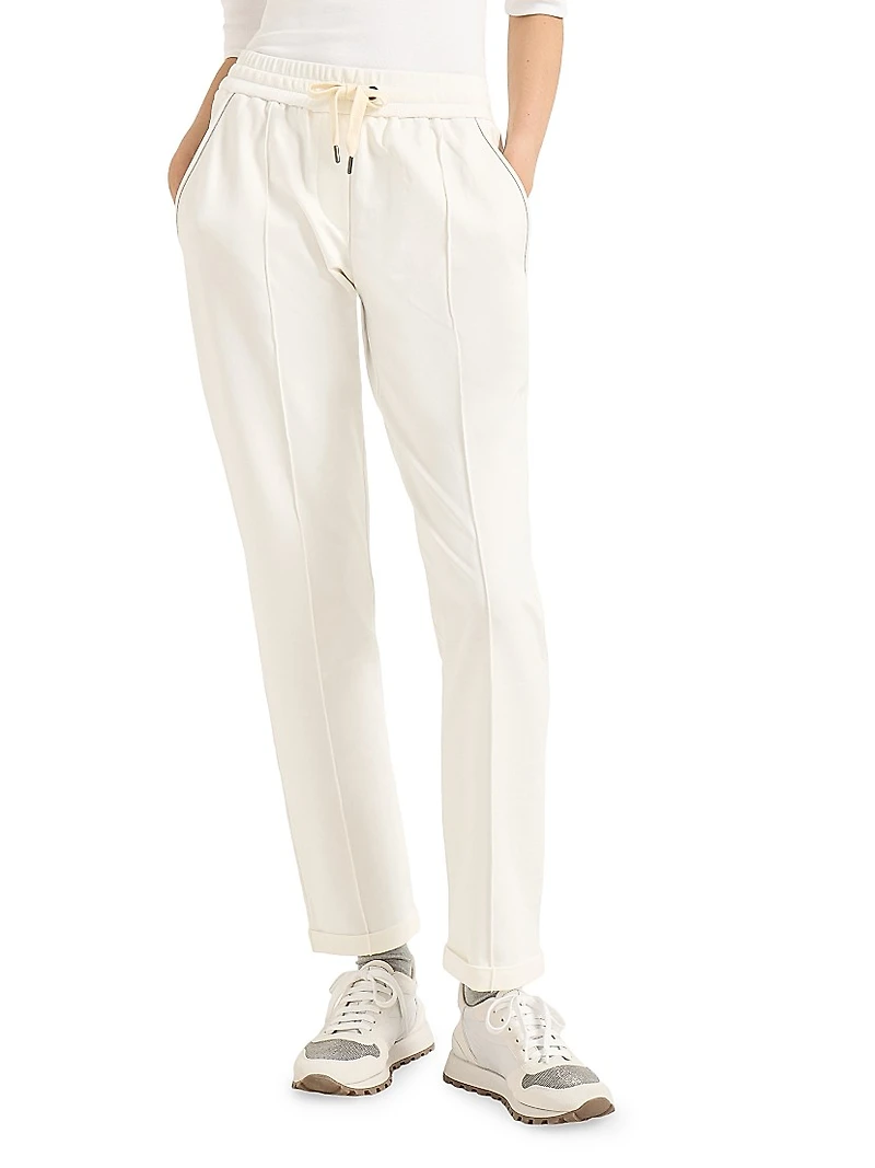 Stretch Cotton Lightweight French Terry Track Trousers with Monili