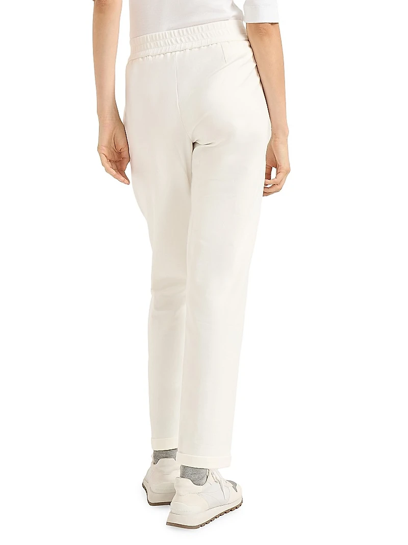 Stretch Cotton Lightweight French Terry Track Trousers with Monili