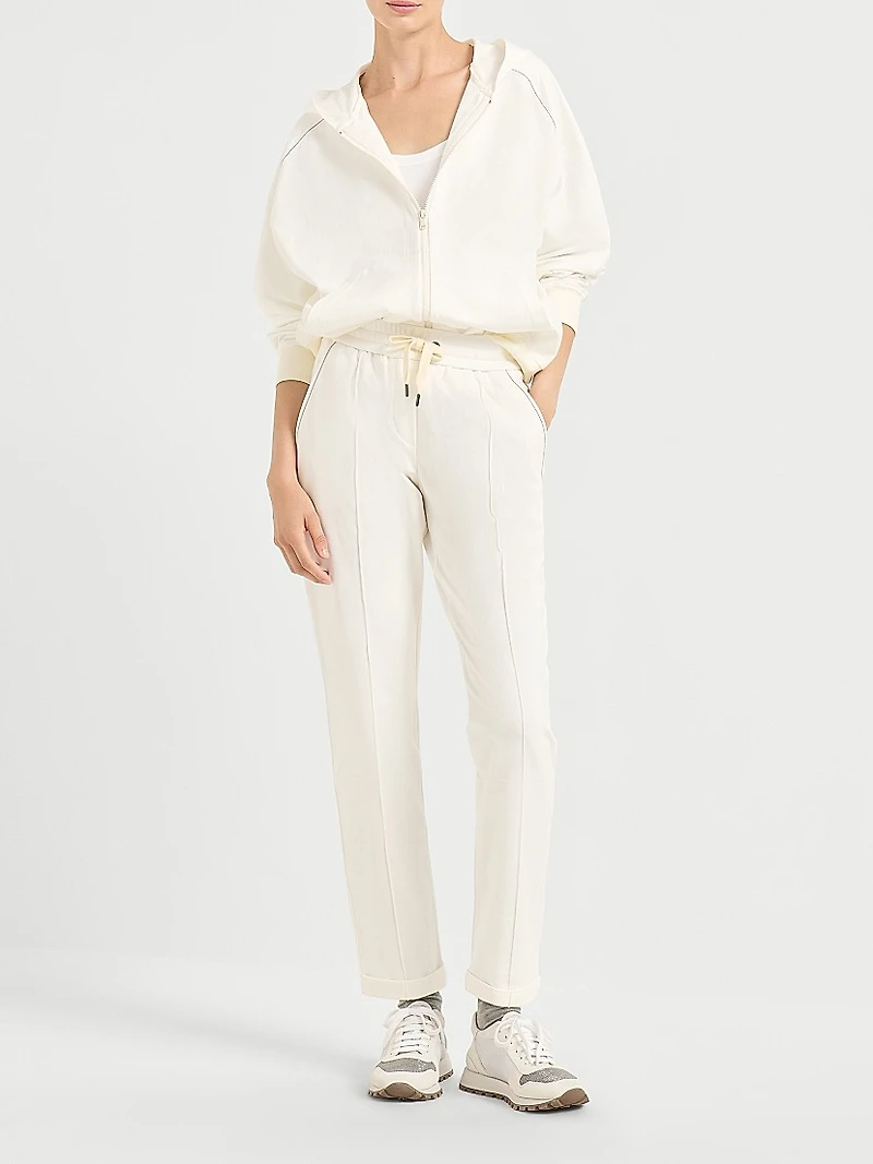 Stretch Cotton Lightweight French Terry Track Trousers with Monili