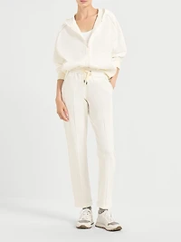 Stretch Cotton Lightweight French Terry Track Trousers with Monili