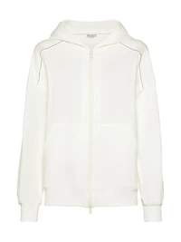 Stretch Cotton Lightweight French Terry Hooded Sweatshirt with Zipper and Shiny Trims
