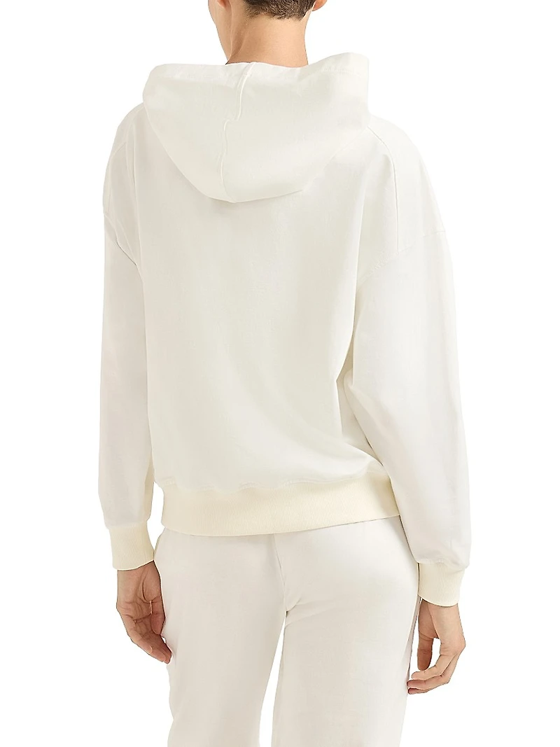 Stretch Cotton Lightweight French Terry Hooded Sweatshirt with Zipper and Shiny Trims