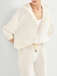 Stretch Cotton Lightweight French Terry Hooded Sweatshirt with Zipper and Shiny Trims