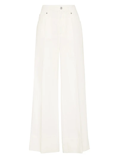 Garment Dyed Cotton and Linen Cover Loose Trousers with Monili