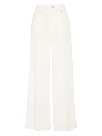 Garment Dyed Cotton and Linen Cover Loose Trousers with Monili