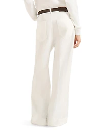 Garment Dyed Cotton and Linen Cover Loose Trousers with Monili