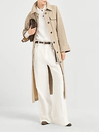 Garment Dyed Cotton and Linen Cover Loose Trousers with Monili