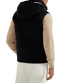 Bonded Wool Flannel Hooded Down Vest with Detachable Shearling Insert