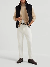 Bonded Wool Flannel Hooded Down Vest with Detachable Shearling Insert