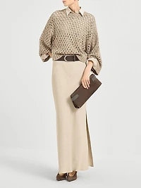 Viscose and Linen Twill Fluid Bias Cut Skirt