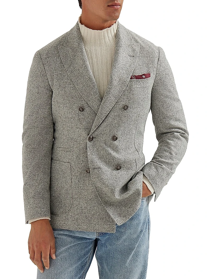 Flecked Prince of Wales Flannel One and a Half Breasted Deconstructed Blazer