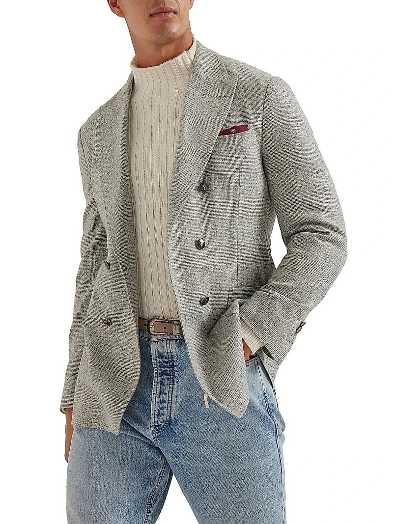 Flecked Prince of Wales Flannel One and a Half Breasted Deconstructed Blazer