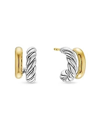 DY Mercer Double Hoop Huggie Earrings in Sterling Silver with 18K Yellow Gold, 13.5MM