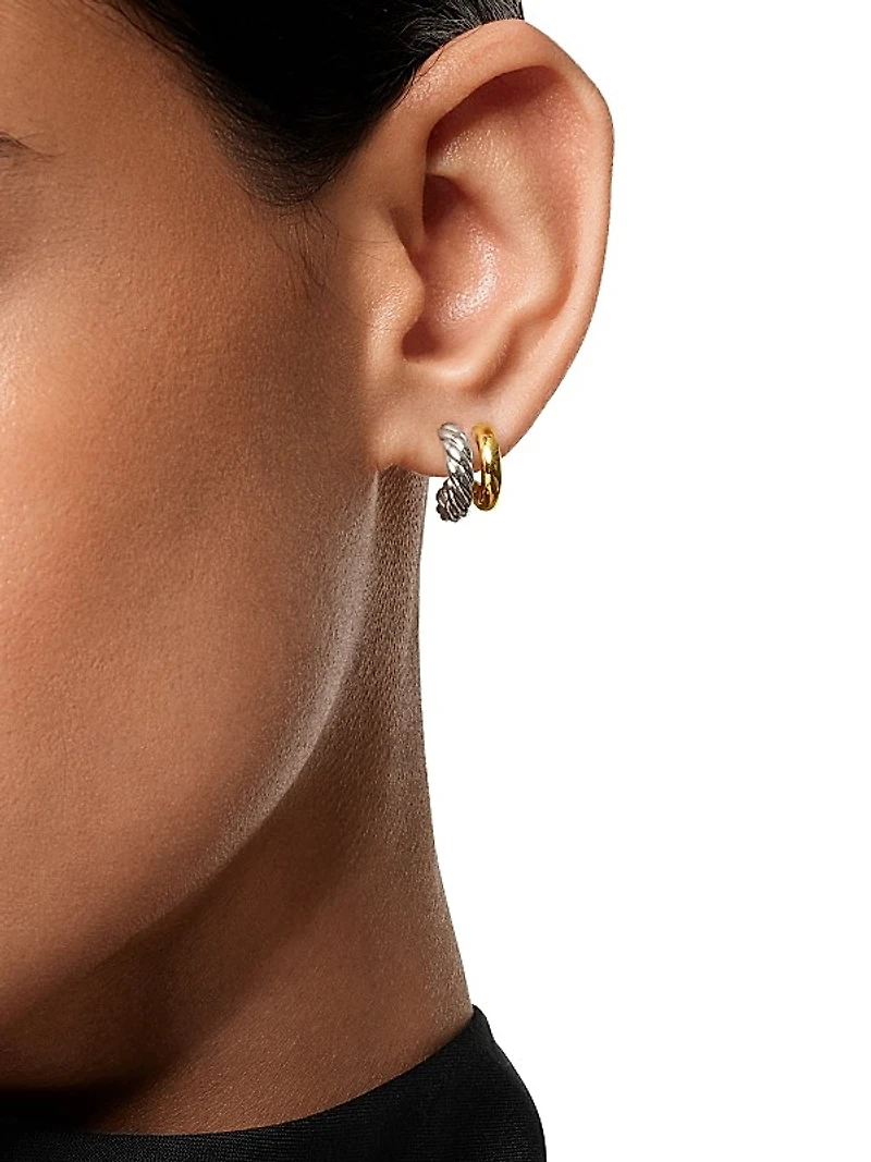 DY Mercer Double Hoop Huggie Earrings in Sterling Silver with 18K Yellow Gold, 13.5MM