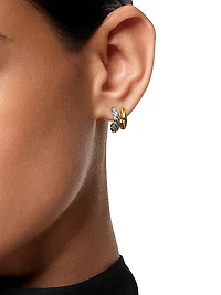 DY Mercer Double Hoop Huggie Earrings in Sterling Silver with 18K Yellow Gold, 13.5MM