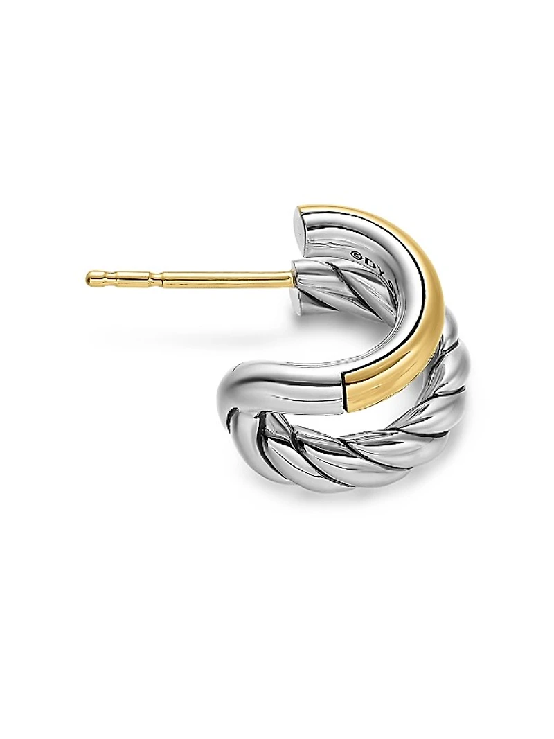 DY Mercer Double Hoop Huggie Earrings in Sterling Silver with 18K Yellow Gold, 13.5MM