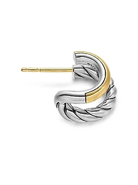 DY Mercer Double Hoop Huggie Earrings in Sterling Silver with 18K Yellow Gold, 13.5MM