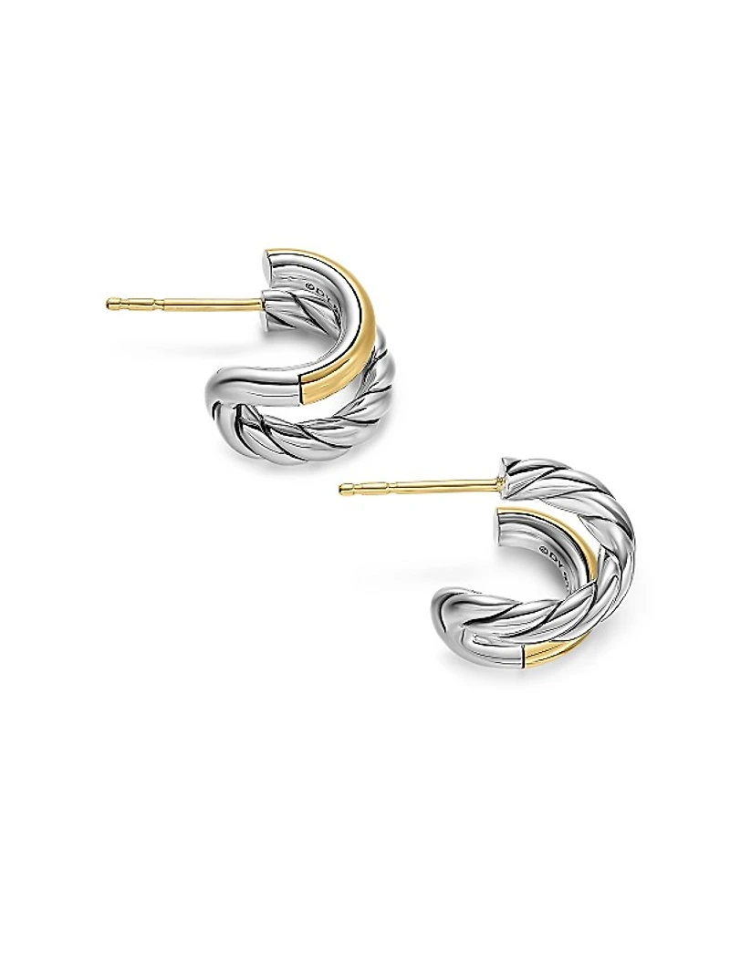 DY Mercer Double Hoop Huggie Earrings in Sterling Silver with 18K Yellow Gold, 13.5MM