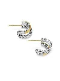 DY Mercer Double Hoop Huggie Earrings in Sterling Silver with 18K Yellow Gold, 13.5MM