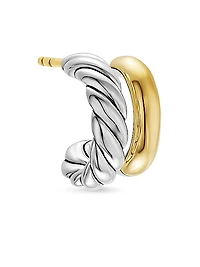 DY Mercer Double Hoop Huggie Earrings in Sterling Silver with 18K Yellow Gold, 13.5MM