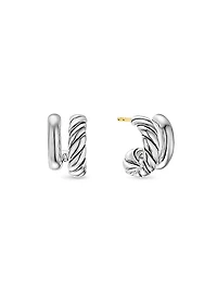DY Mercer Double Hoop Huggie Earrings in Sterling Silver, 13.5MM