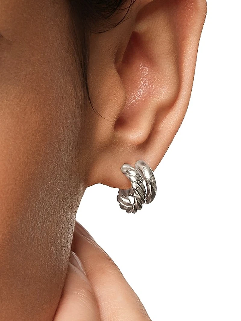 DY Mercer Double Hoop Huggie Earrings in Sterling Silver, 13.5MM