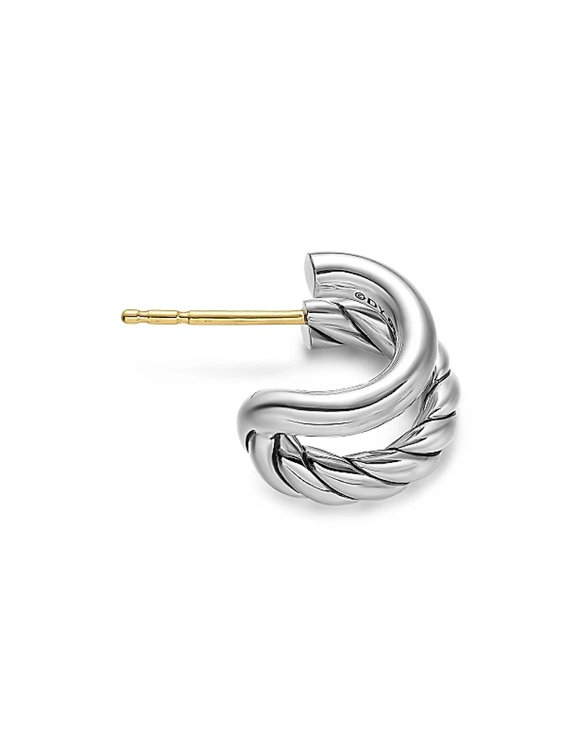 DY Mercer Double Hoop Huggie Earrings in Sterling Silver, 13.5MM