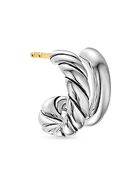 DY Mercer Double Hoop Huggie Earrings in Sterling Silver, 13.5MM