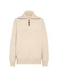 Cashmere English Rib Sweater with Shiny Zipper Pull