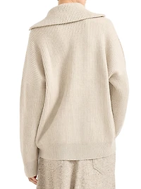 Cashmere English Rib Sweater with Shiny Zipper Pull