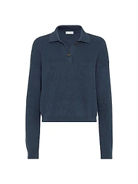 Cotton English Rib Knit Polo Shirt with Monili