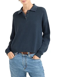 Cotton English Rib Knit Polo Shirt with Monili