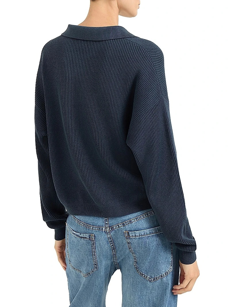 Cotton English Rib Knit Polo Shirt with Monili
