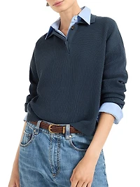Cotton English Rib Knit Polo Shirt with Monili