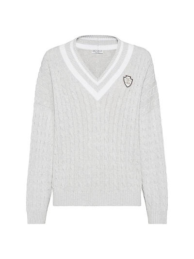 Cotton Cable Sweater with Logo