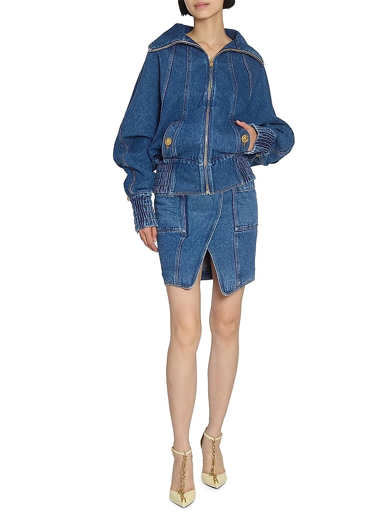 Seamed Denim Bomber Jacket