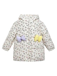 Little Girl's Floral Bow Hooded Coat