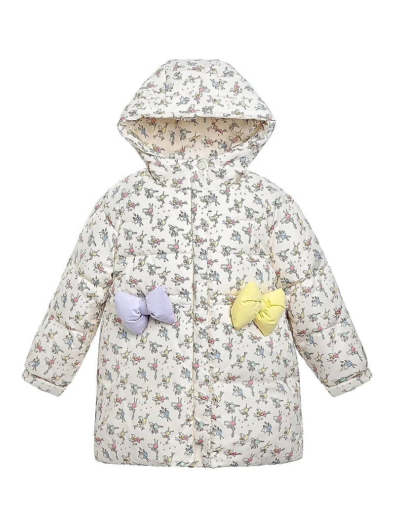 Little Girl's Floral Bow Hooded Coat