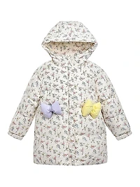 Little Girl's Floral Bow Hooded Coat