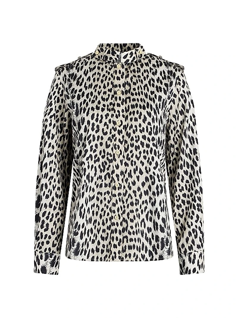 Mika Band-Collar Shirt in Cheetah Print