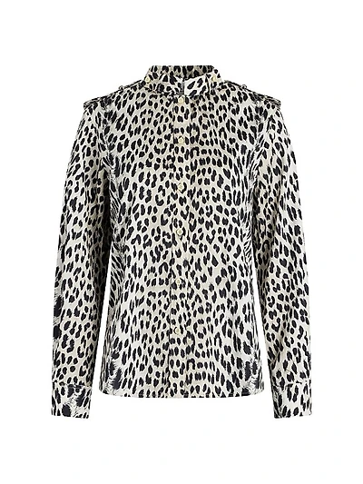 Mika Band-Collar Shirt in Cheetah Print