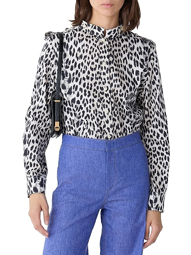 Mika Band-Collar Shirt in Cheetah Print