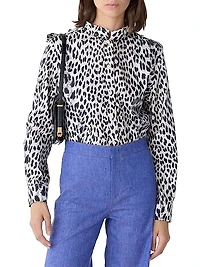 Mika Band-Collar Shirt in Cheetah Print