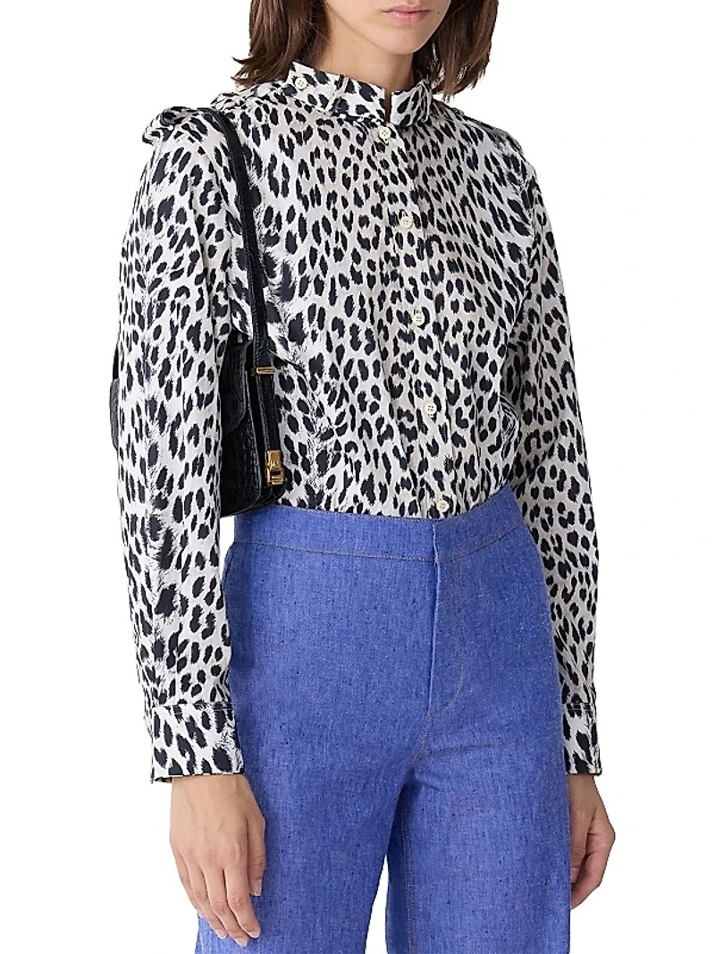 Mika Band-Collar Shirt in Cheetah Print