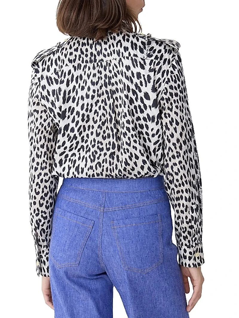 Mika Band-Collar Shirt in Cheetah Print