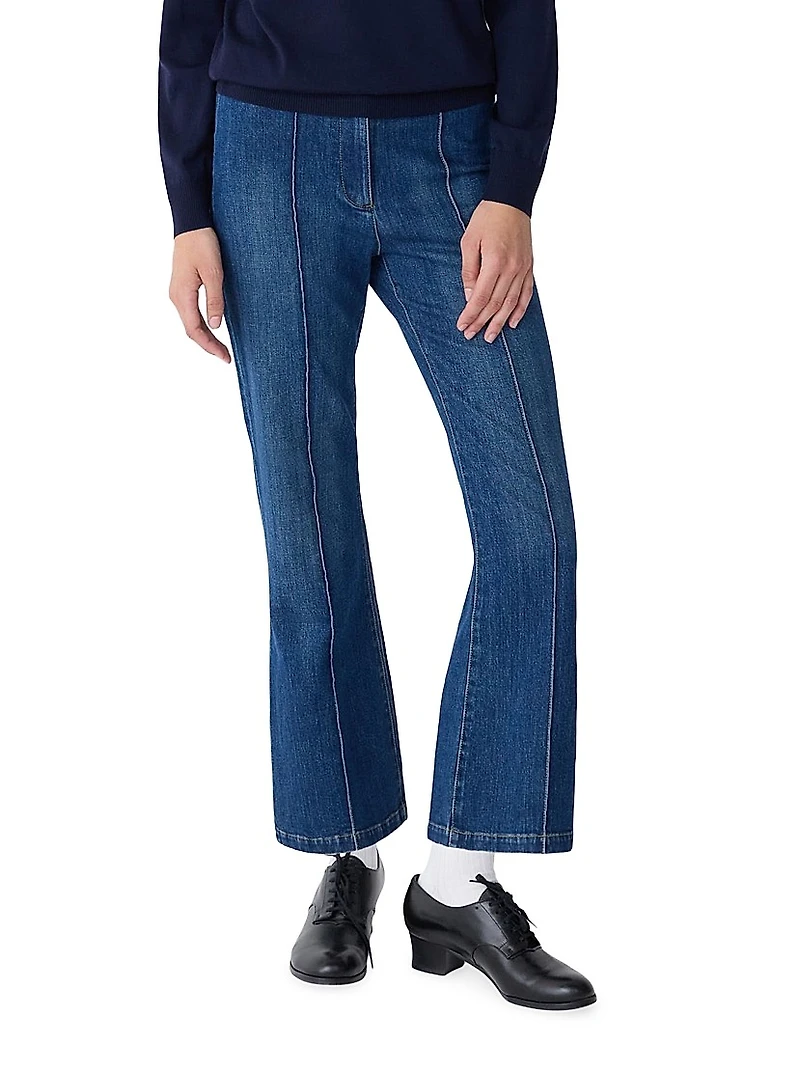 Lola Denim Flare-Leg Cropped Pants