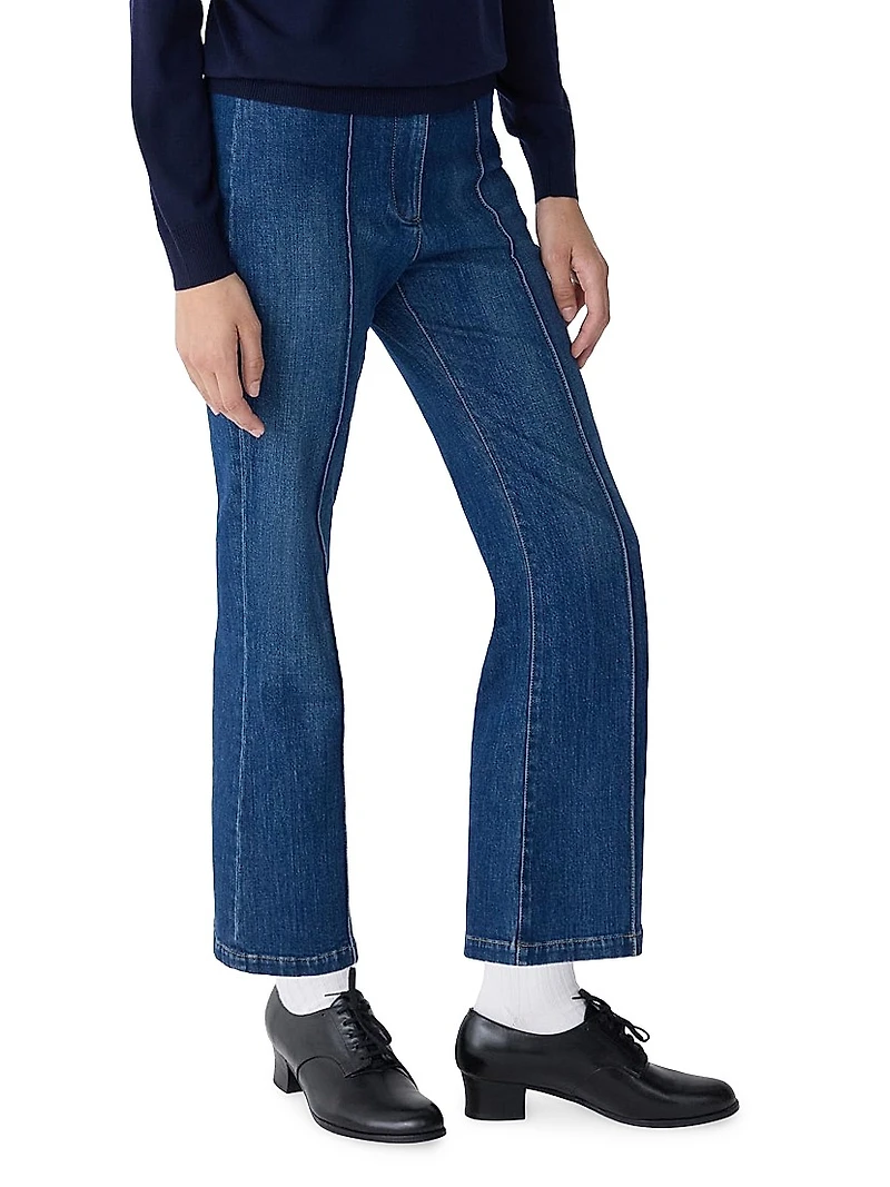 Lola Denim Flare-Leg Cropped Pants