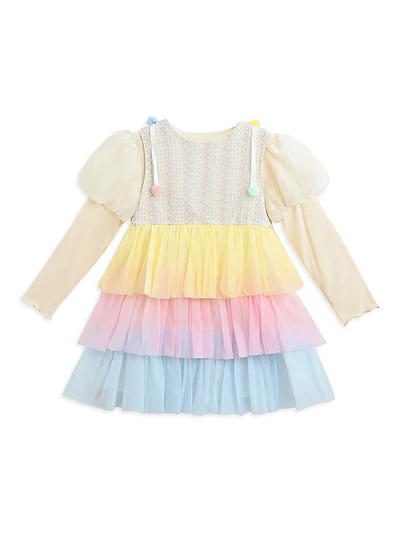 Little Girl's Pastel Pom-Pom Tulle Dress