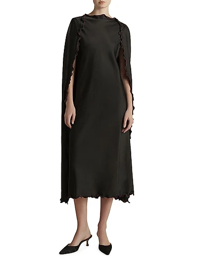 Cady Cape Dress with Scalloped Edge